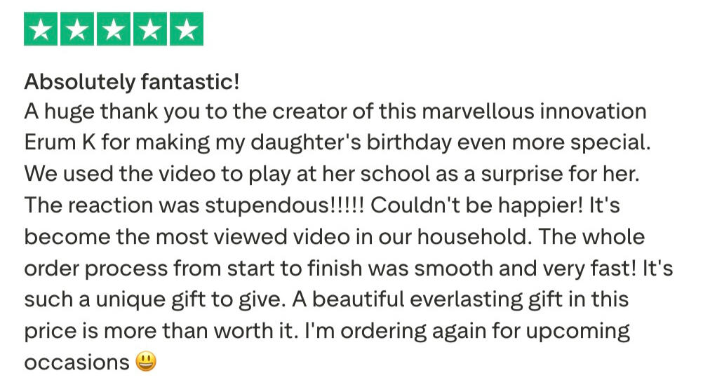 ⭐⭐⭐⭐⭐ Verified Trustpilot Review - Birthday Story